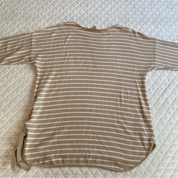 Michael Kors Women’s Sweater Size Large White Brown Stripes  Side Tide - Picture 7 of 15